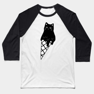 Melting Cat Ice Cream Black & White Simple Food Anime Neko Kawaii Art Baseball T-Shirt